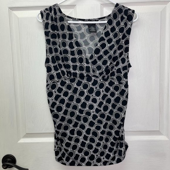 George Women Knit Geometric V-Neck Blouse Sleeveless Top Black White Large 12-14 - Picture 2 of 7